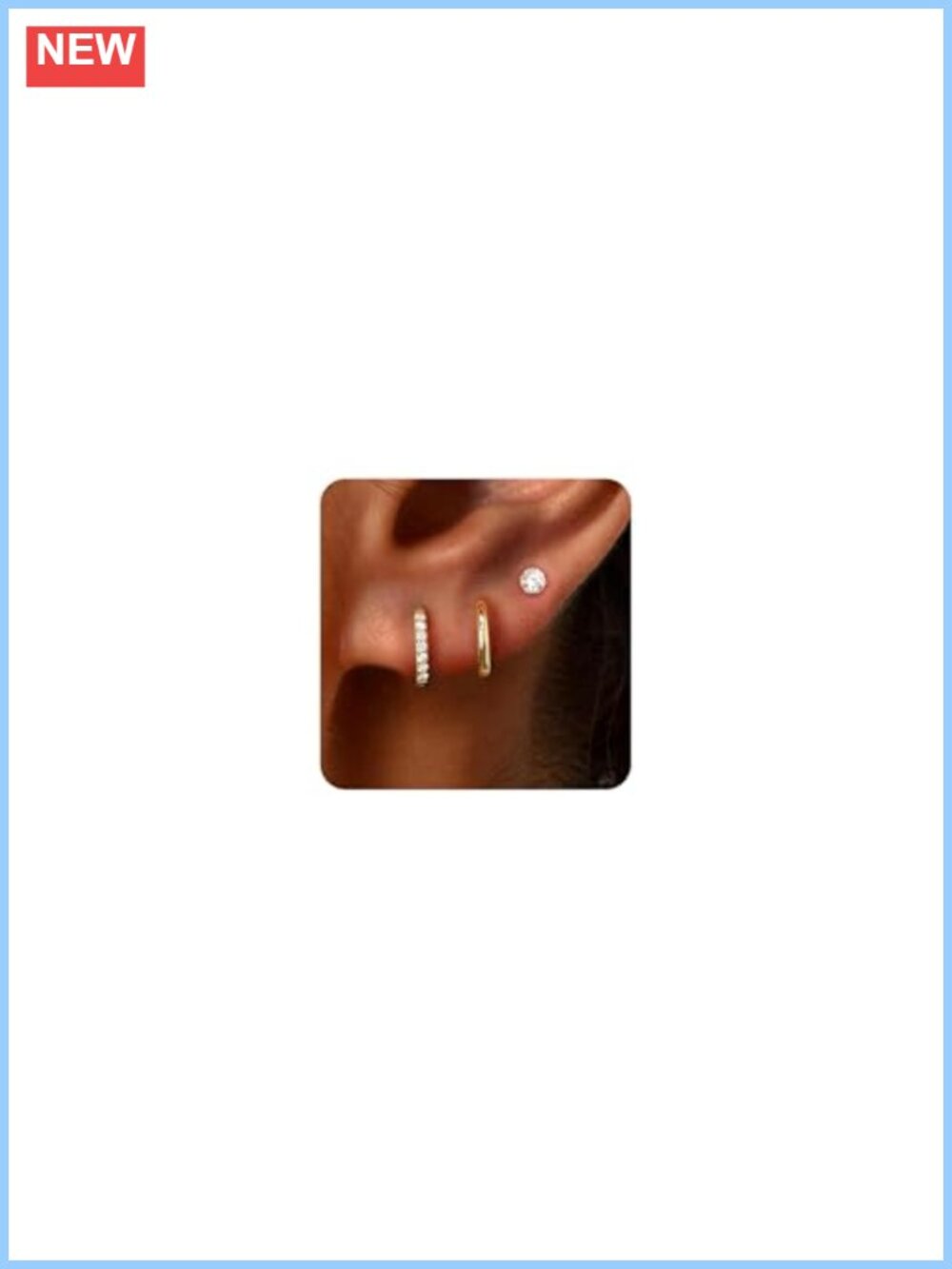 14K Gold Plated Huggie Hoop Stud Earrings Set Hypoallergenic Surgical Steel
